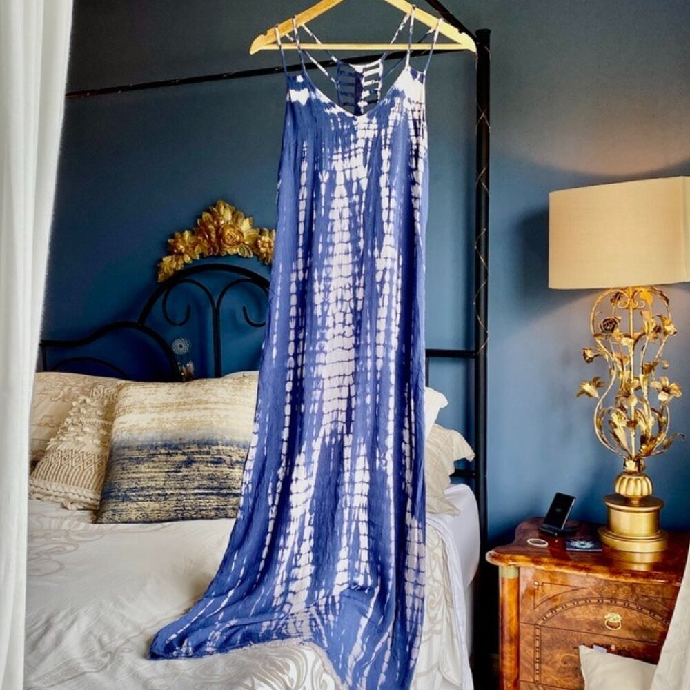 Blue Tie Dye Boho Maxi Dress